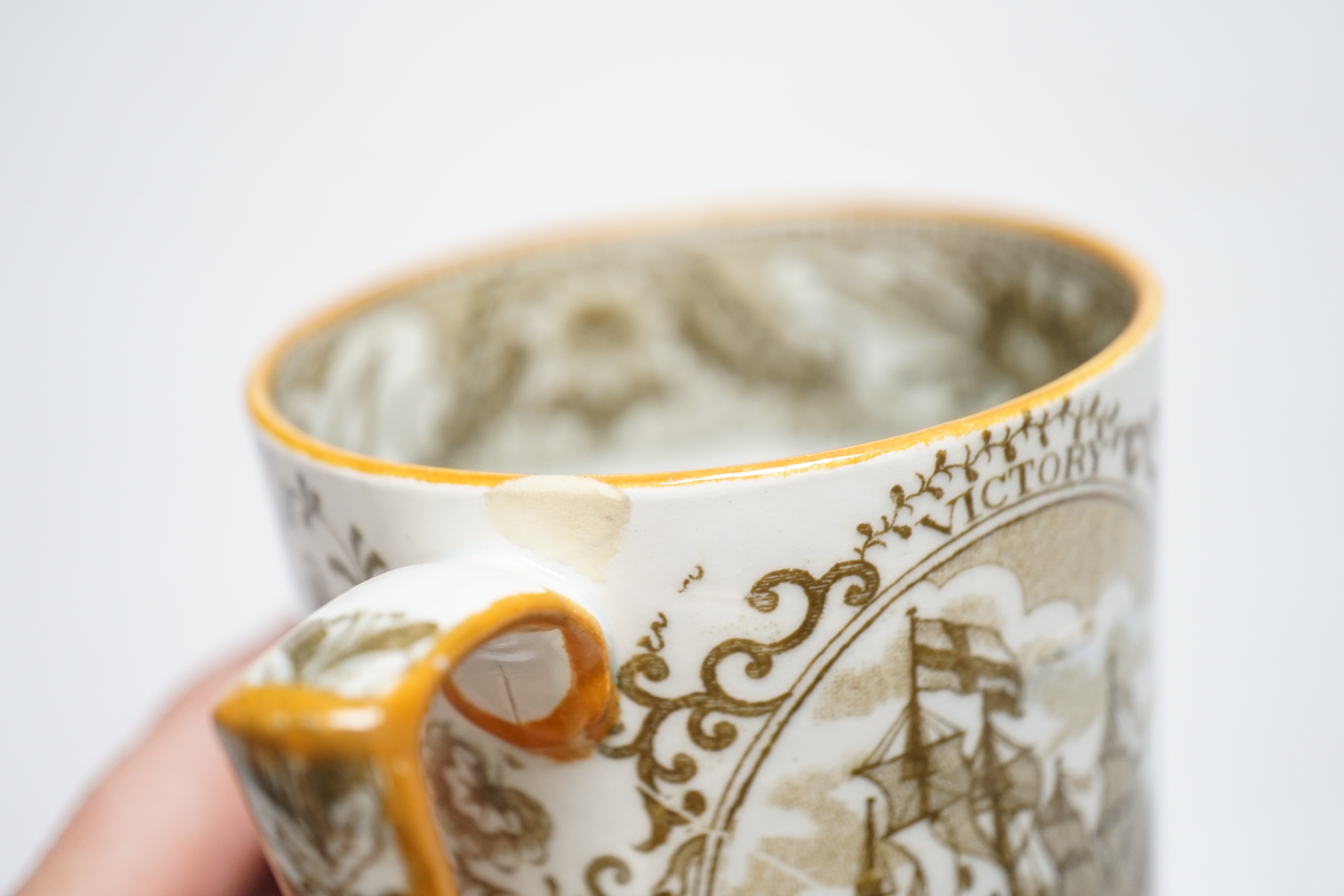 An early 19th century Lord Nelson pearlware commemorative mug, 9cm